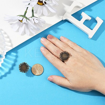 Vintage Adjustable Iron Flower Finger Ring Components Alloy Cabochon Bezel Settings X-PALLOY-O036-01AB-NF-1