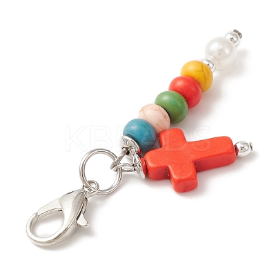 Cross & Round Synthetic Turquoise Pendant Decoration HJEW-JM01174-1