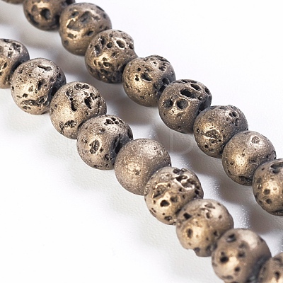 PVD Vacuum Plating Electroplated Natural Lava Rock Bead Strands G-P363-A-1