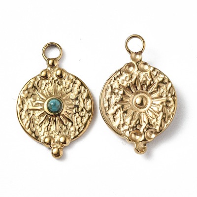 PVD Vacuum Plating 201 Stainless Steel Natural Turquoise Pendants STAS-C064-VC868-1