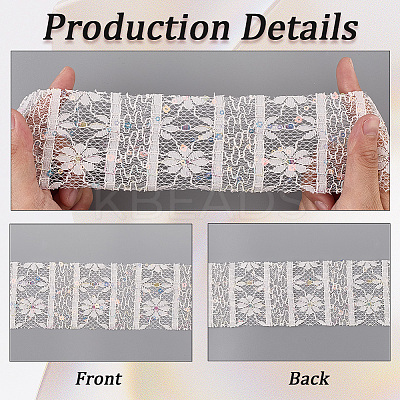 5Yards Polyester Flower Lace Ribbons with Paillettes OCOR-GF0005-24C-1