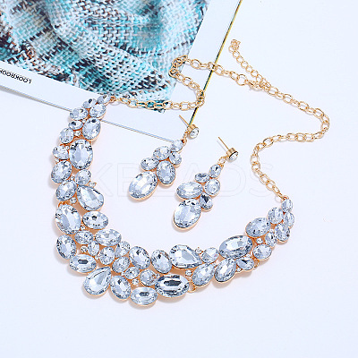 Oval Alloy Glass Stud Earrings & Bib Necklaces Sets for Women FS-WGA59D1-02-1