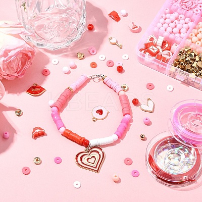 Valentine's Day DIY Polymer Clay Beads & Alloy Enamel Charm Stretch Bracelets Making Kits DIY-YW0012-66-1