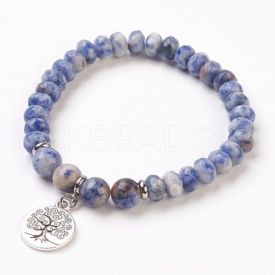 Natural Gemstone Bead Charm Bracelets BJEW-JB03726-1