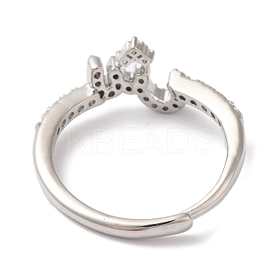 Rack Plating Brass Cubic Zirconia Arabic Letters Adjustable Rings for Women RJEW-S407-10P-12-1
