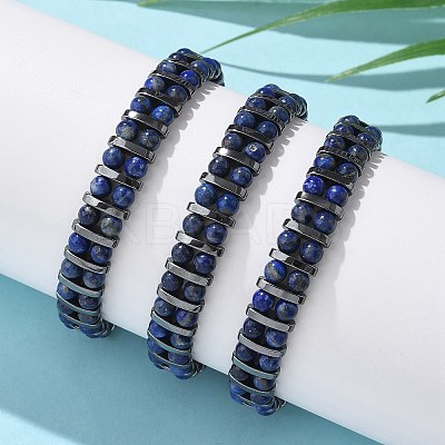 Natural Lapis Lazuli and Synthetic Hematite Adjustable Braided Bead Bracelets BJEW-H626-01-07-1