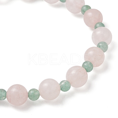 2Pcs Natural Green Aventurine & Rose Quartz Round Beaded Stretch Bracelets for Women BJEW-JB11926-1