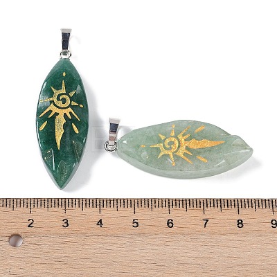 Natural Green Aventurine Gold Sun Pattern Pendants G-L524-14P-01-1