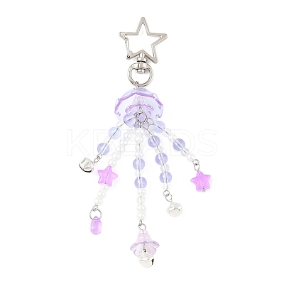 Flower Glass & Plastic Pearl & Alloy Pendant Decorations HJEW-JM03435-1