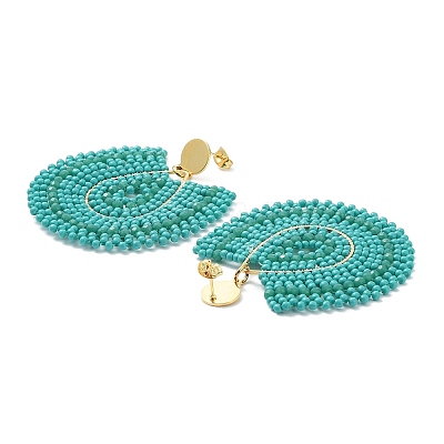 Glass Seed Beaded Twist Flat Round Dangle Stud Earrings STAS-D058-12G-1