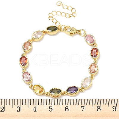 Oval Brass Pave Cubic Zirconia Link Chain Bracelets for Women BJEW-P385-02G-1