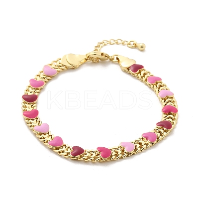 Heart Brass Enamel Link Chain Bracelets for Women BJEW-B125-04G-1