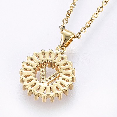 Brass Micro Pave Cubic Zirconia Initial Pendant Necklaces NJEW-H486-30G-V-1