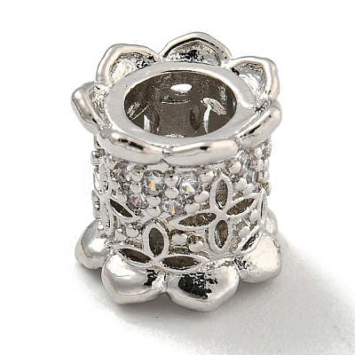 Brass Micro Pave Clear Cubic Zirconia Column European Beads KK-L215-204P-1