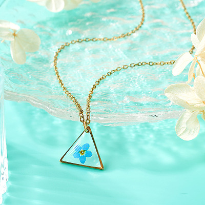 1Pc Dried Flower Stainless Steel Cable Chain Necklaces NJEW-TA0001-19A-1