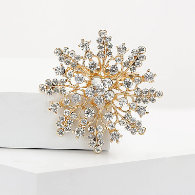 Alloy and Clear Glass Rhinestone Christmas Snowflake Brooch for Women PW-WG5C554-01-1