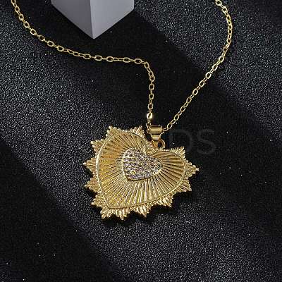 Brass Micro Pave Clear Cubic Zirconia Heart Pendant Necklaces for Women NJEW-S438-07C-G-1