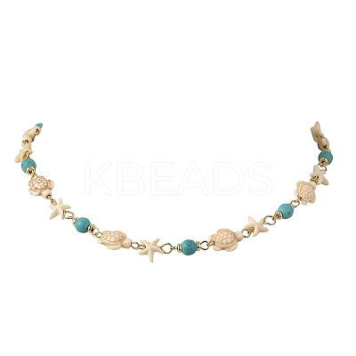 Starfish & Turtle Synthetic Turquoise Beaded Necklace & Bracelet Sets SJEW-JS01385-01-1