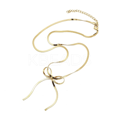 304 Stainless Steel Flat Snake Chain Bowknot Pendant Necklaces for Women NJEW-Z050-01G-02-1