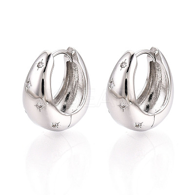 Brass Micro Pave Clear Cubic Zirconia Teardrop Hoop Earrings EJEW-T048-26P-1