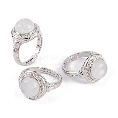 Natural Quartz Crystal Round Adjustable Rings RJEW-K271-04P-07-1