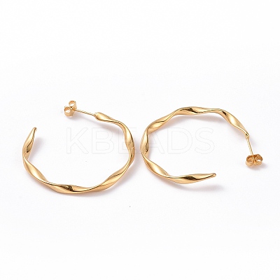 201 Stainless Steel Wave C-shape Stud Earrings with Iron Plating(IP) 304 Stainless Steel Pins LS-EJEW-G298-04G-1