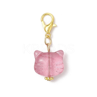 Cat Head Glass Pendants Decorations HJEW-JM03609-1