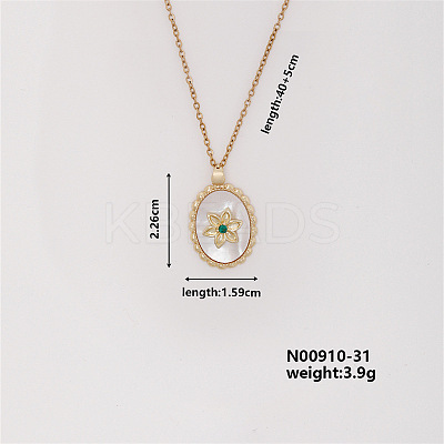 Elegant Vintage Brass Micro Pave Cubic Zirconia Oval with Flower Pendant Necklace for Women UW4443-3-1