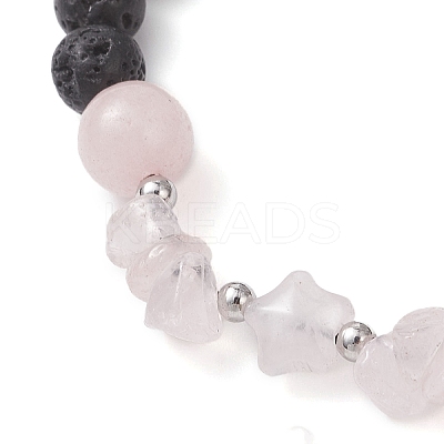 Natural Rose Quartz & Lava Rock Beads Braided Bead Bracelets for Women BJEW-JB12924-02-1