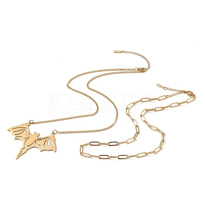 2Pcs 2 Style 304 Stainless Steel Bat Pendant Necklaces Set NJEW-E092-01G-1