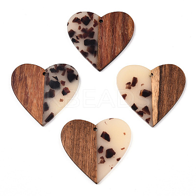 Transparent Resin & Walnut Wood Pendants RESI-TAC0017-73-B02-1