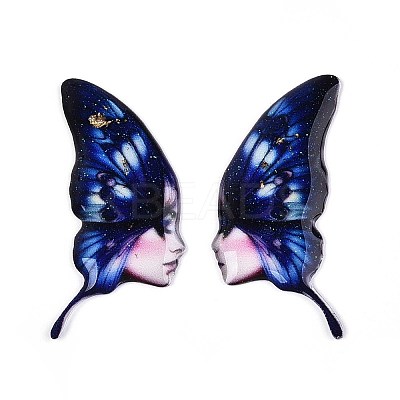 Epoxy Resin Butterfly Wings with Lady Face Cabochons RESI-N045-05C-1