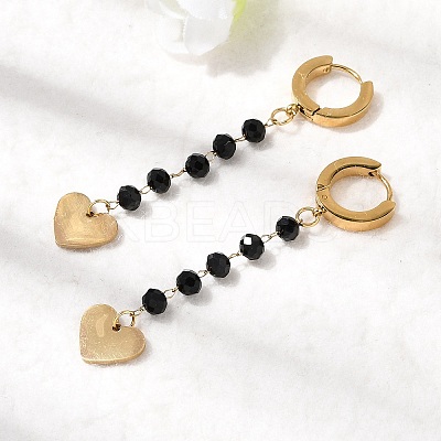 Heart 304 Stainless Steel Glass Hoop Earrings EJEW-G453-13G-1