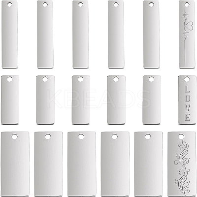 30Pcs 3 Style 201 & 304 Stainless Steel Rectangle Stamping Blank Tag Pendants STAS-BC0003-43-1
