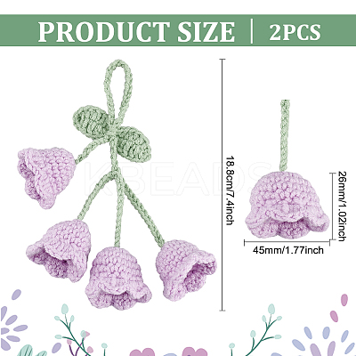 2Pcs Crochet Lily of The Valley Polyester Car Hanging Pendant HJEW-FG0001-14C-1