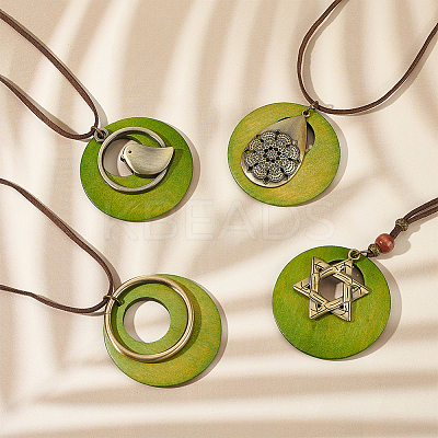 4Pcs 4 Styles Tibetan Style Alloy Pendant Necklaces Set with Faux Suede Cords NJEW-AN0001-73-1