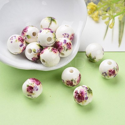 Floral Printed Porcelain Beads CFF042Y-1