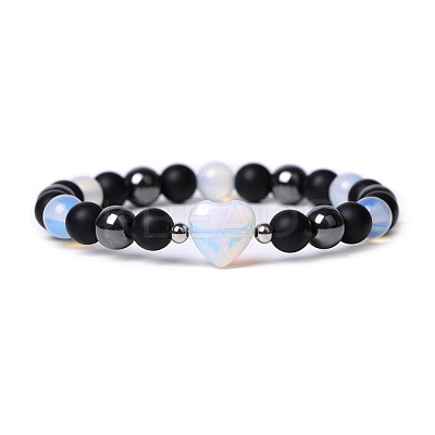 Opalite Heart Beaded Stretch Bracelet PW-WG70241-07-1