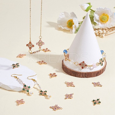 Copper plated gold+zircon square four petal flower connector DIY accessories JX598A-1