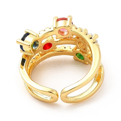 Colorful Glass Open Cuff Ring with Cubic Zirconia KK-H439-05G-1