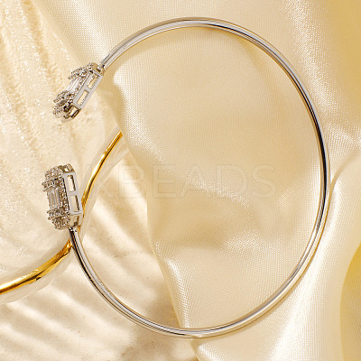 Fashionable Geometric Octagon Rectangle Brass Cubic Zirconia Cuff Bracelets QR7673-1