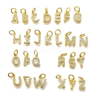 26Pcs Brass Micro Pave Cubic Zirconia Charms KK-R218-10G-1