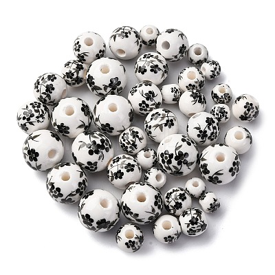 40Pcs 4 Styles Handmade Printed Porcelain Beads PORC-FP0001-04-1