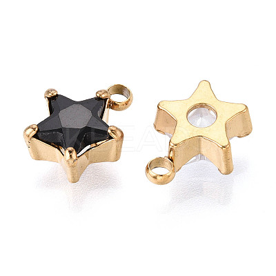304 Stainless Steel and Cubic Zirconia Pendants STAS-T071-06M-G-1