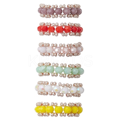 Faceted Rondelle Glass Beaded Stretch Rings for Women RJEW-JR00824-1