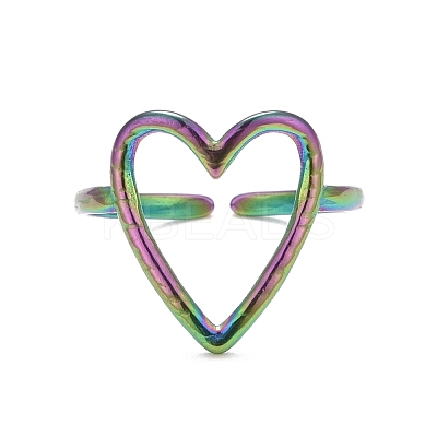 Ion Plating(IP) Rainbow Color 304 Stainless Steel Open Heart Cuff Ring for Women RJEW-C025-22M-1