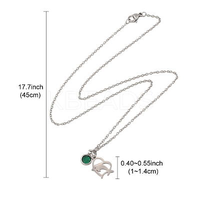 Valentine's Day 304 Stainless Steel & Green Glass Dolphin Heart Pendant Cable Chain Necklaces for Women NJEW-FS00014-03-1