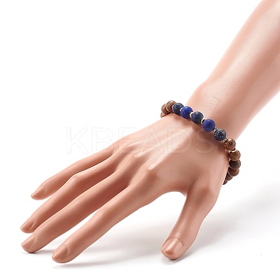 Natural Wenge Wood Stretch Bracelet for Men Women BJEW-JB06759-1
