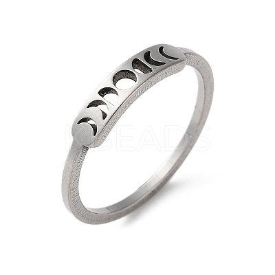 201 Stainless Steel Moon Phase Finger Ring for Women RJEW-A006-04P-1-1