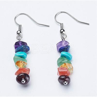 Natural & Synthetic Mixed Gemstone Dangle Earrings EJEW-JE02291-1